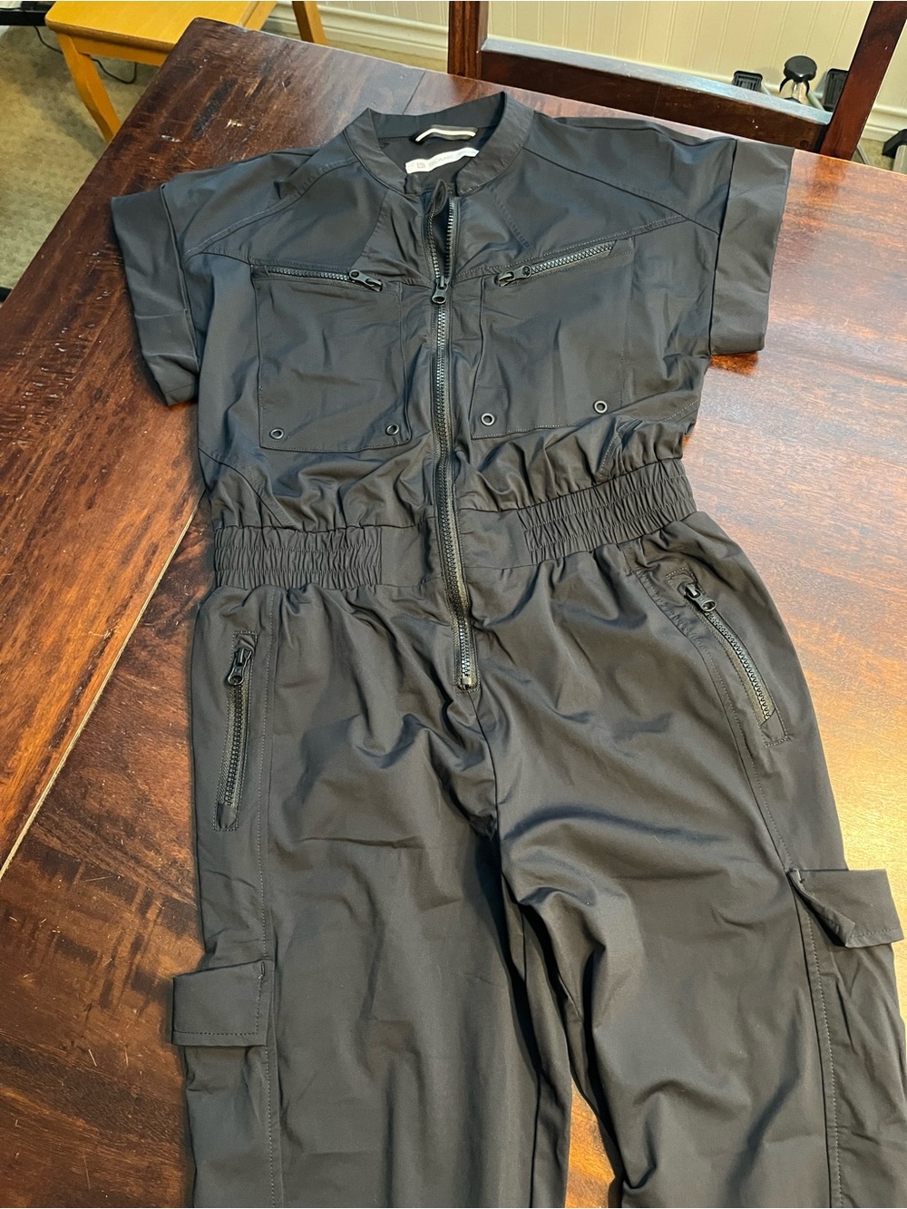 blanc noir Black Stretch Waistband Nylon Jumpsuit